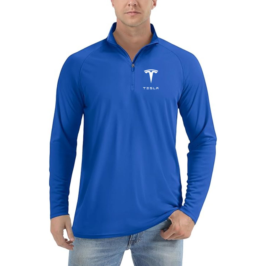 Men’s Tesla Car - Lightweight Quarter-Zip Athletic Shirt – Long Sleeve Polyester Wear
